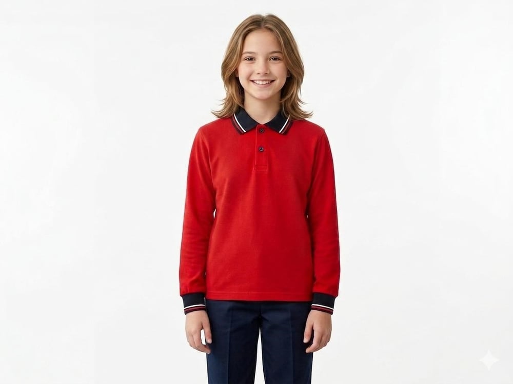 Çocuk Pamuklu Yumuşak Dokulu Polo Yaka Kırmızı Sweatshirt