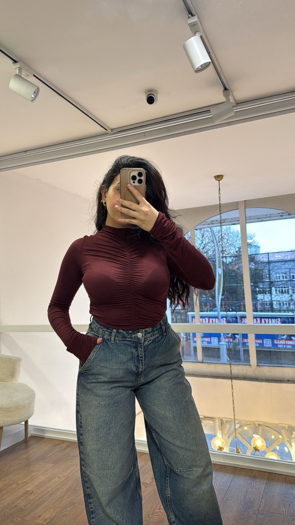 Bordo Büzgülü Transparan Bluz - 1161