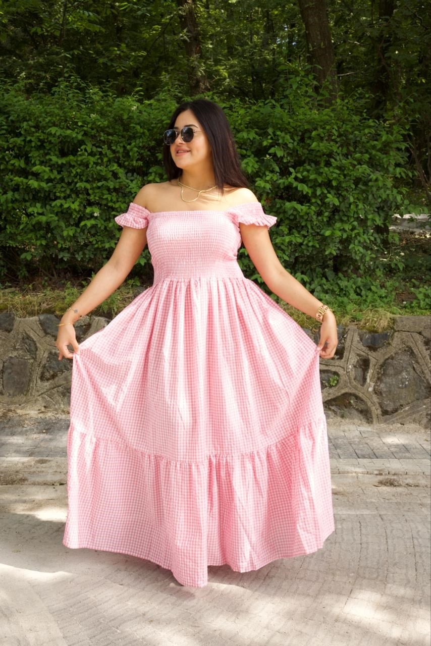Pembe Kareli Elbise - 1281
