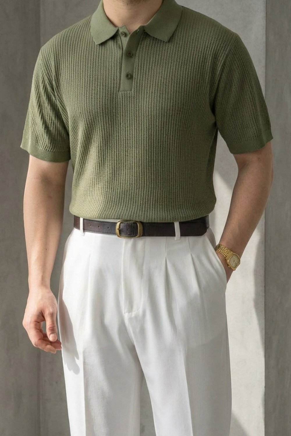 Erkek Old Money Çizgi Dokulu Kısa Kollu Polo Yaka T-Shirt
