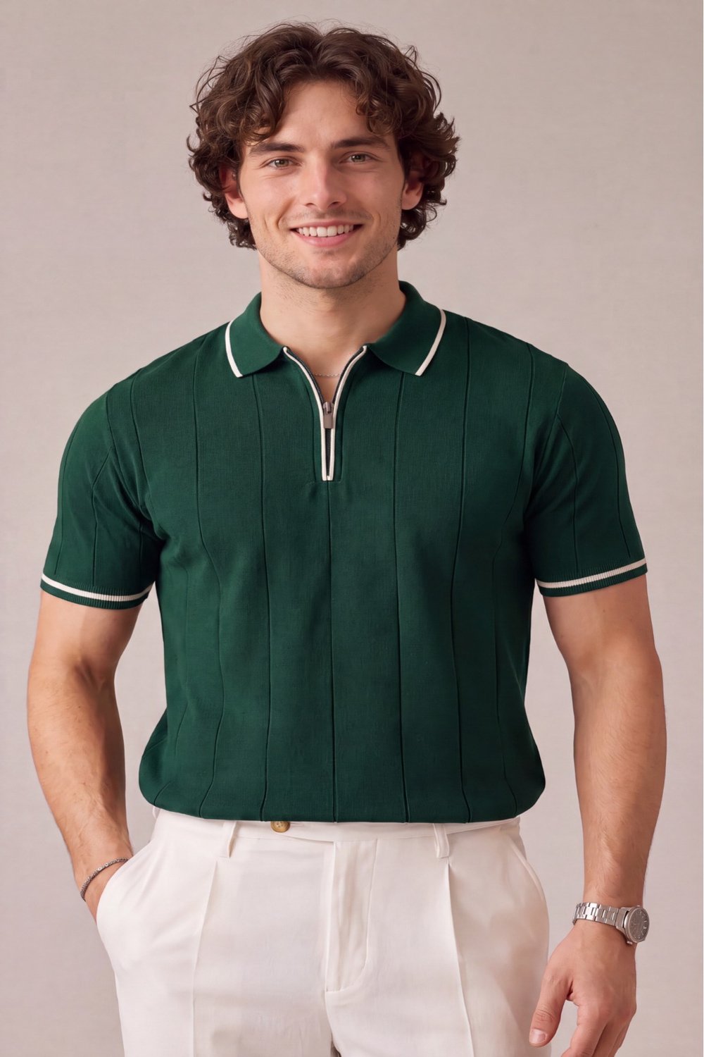 Erkek Yarım Fermuarlı Premium Polo Yaka T-shirt