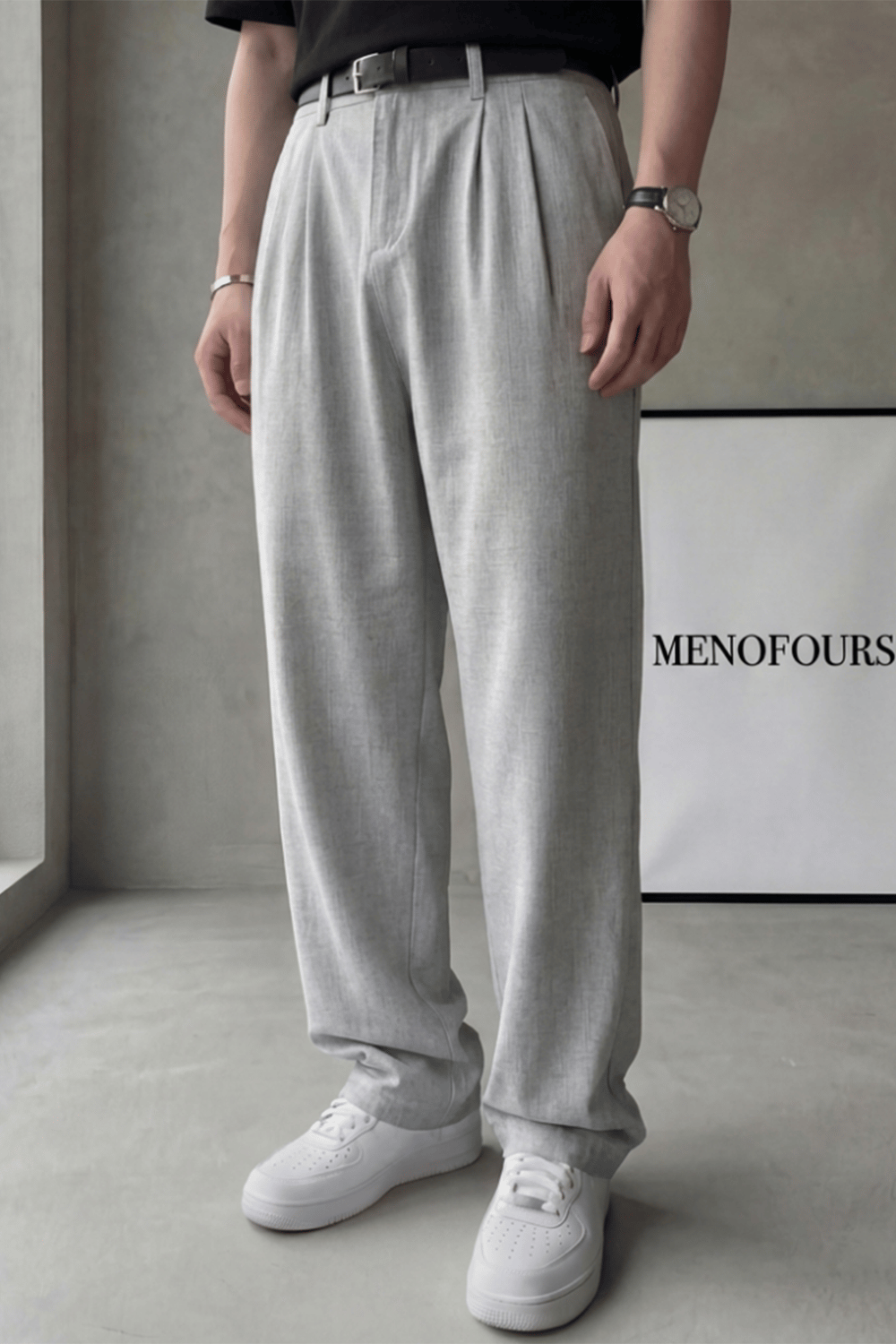 Gri Pileli Baggy Kumaş Pantolon