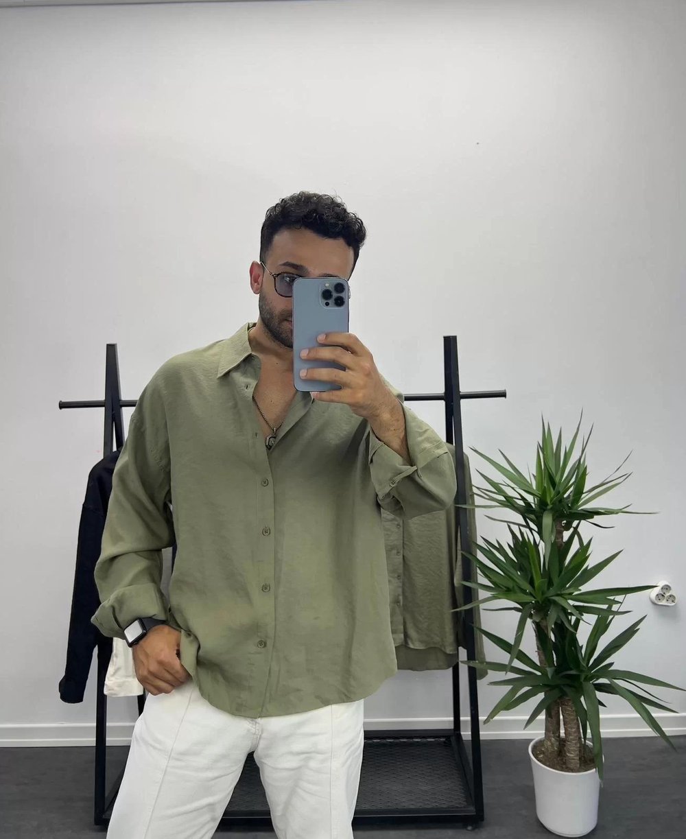 Haki Yeşil Tensel Kumaş Oversize Gömlek