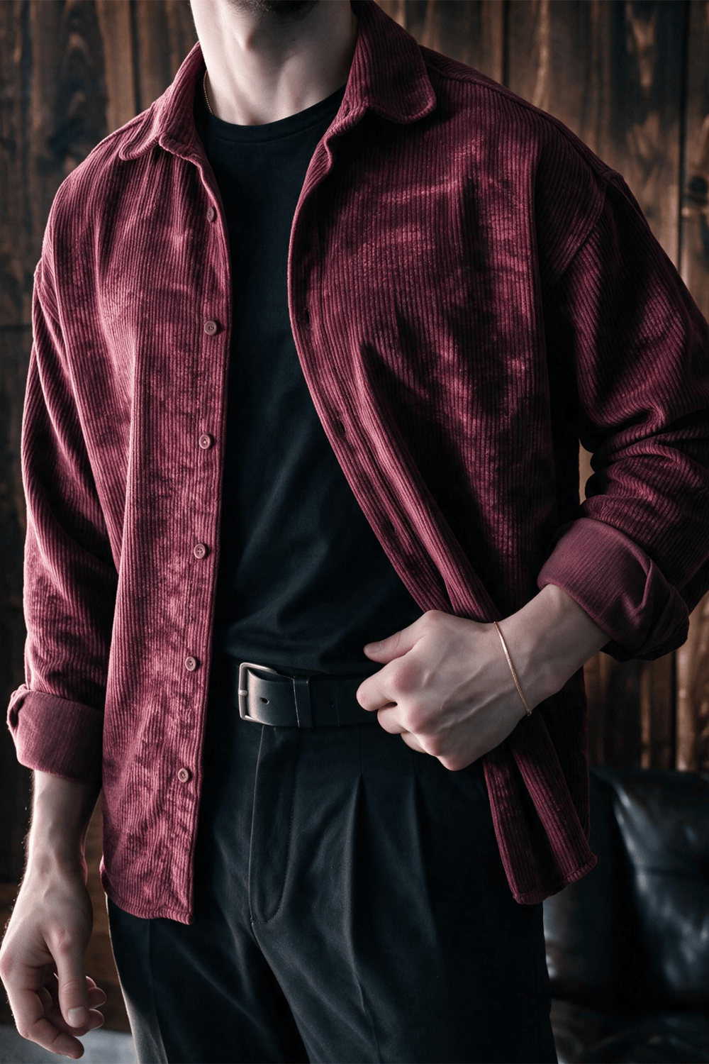Maren Erkek Premium Kalite Oversize Kadife Uzun Kollu Gömlek Ceket Bordo