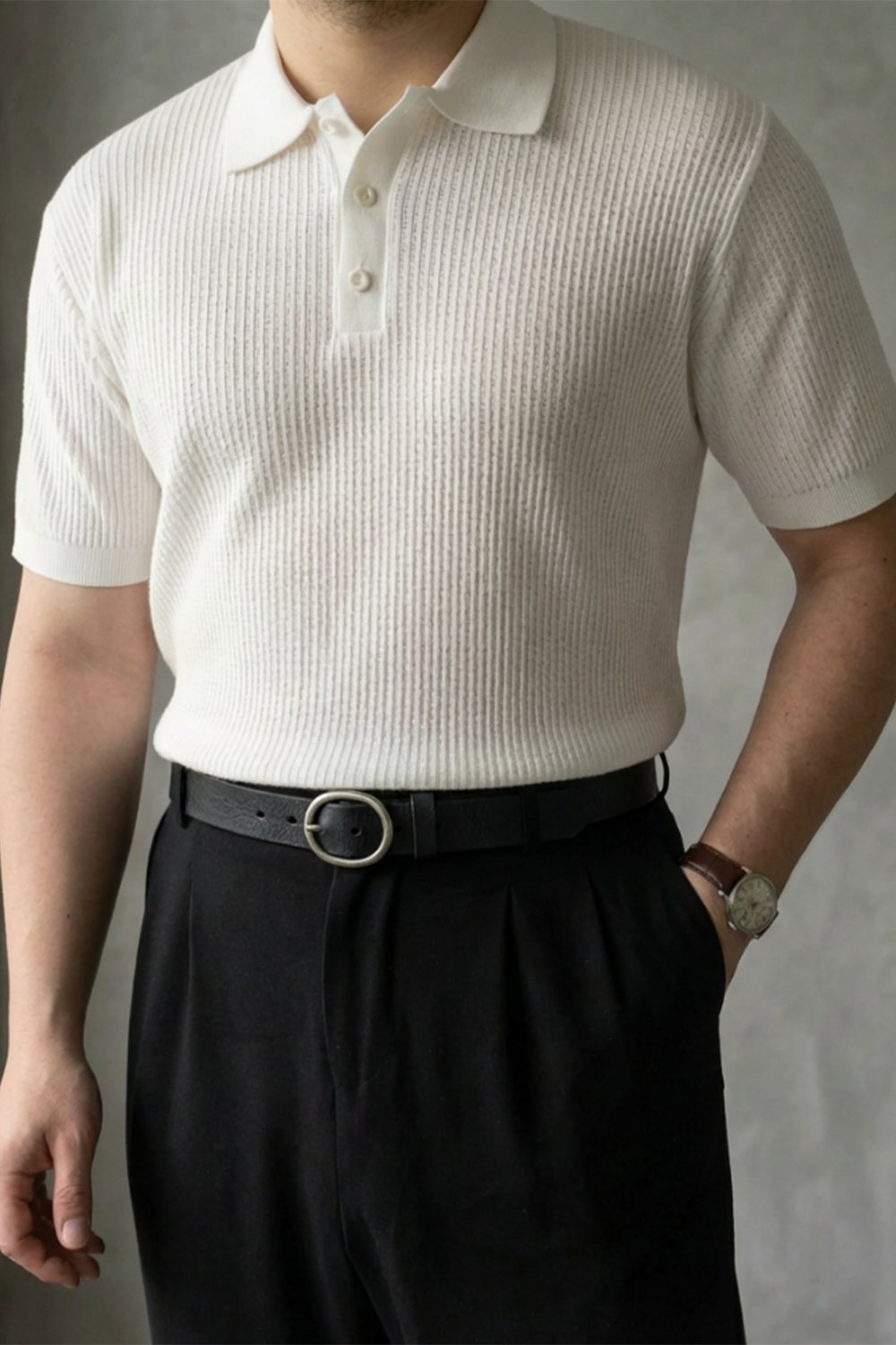 Örgü Detaylı Düğmeli Polo Yaka Triko T-Shirt