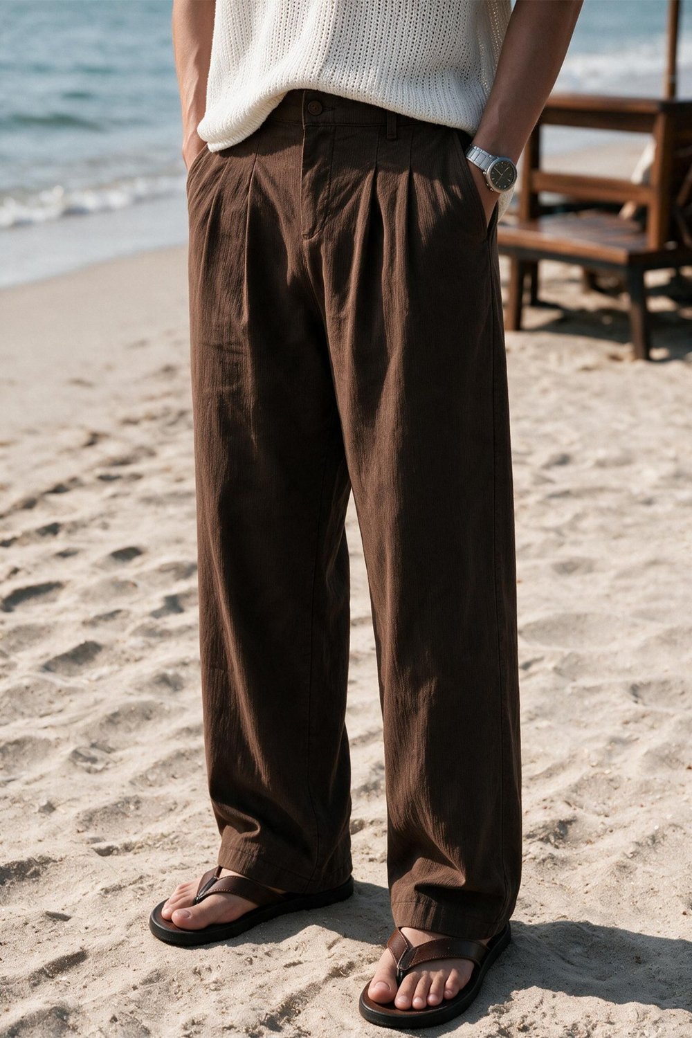 Siena Erkek Premium Çift Pile Detaylı Keten Baggy Pantolon