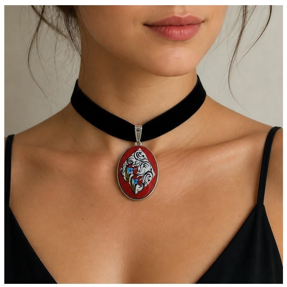 İznik Çini Desenli El Yapımı Vintage Choker