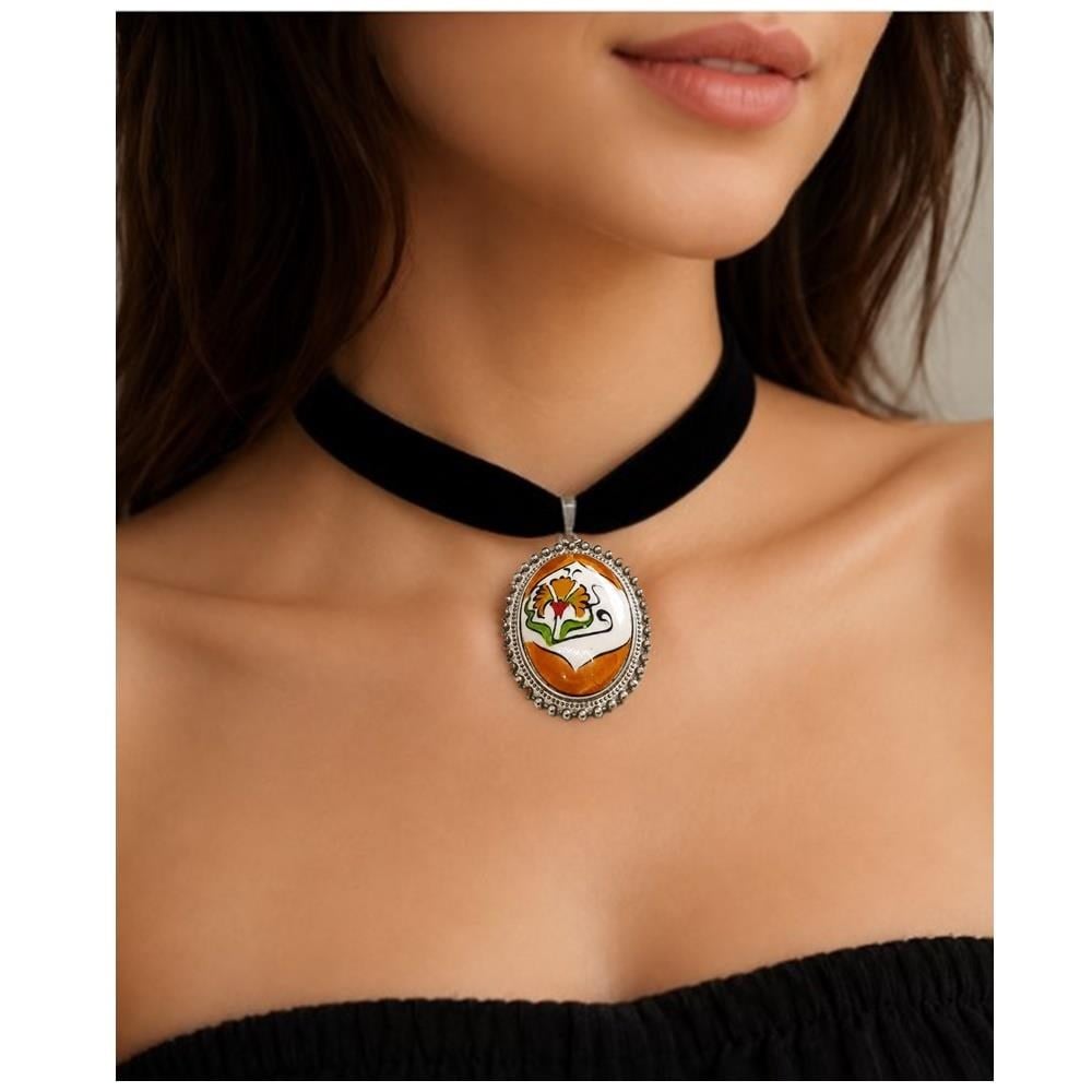 İznik Çini Desenli El Yapımı Vintage Kadın Choker