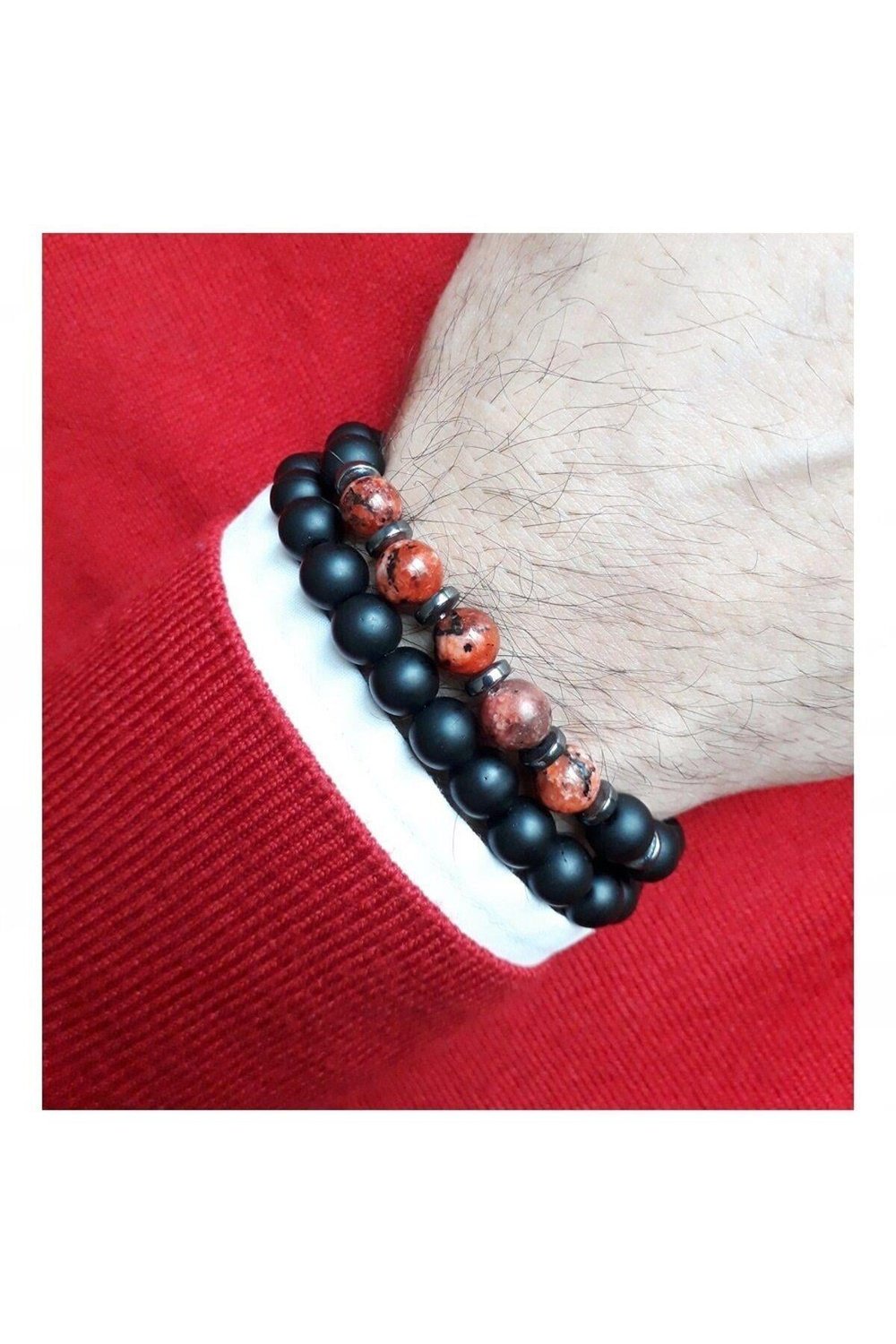 Jade-oniks-hematit Doğal Taş Erkek Bileklik
