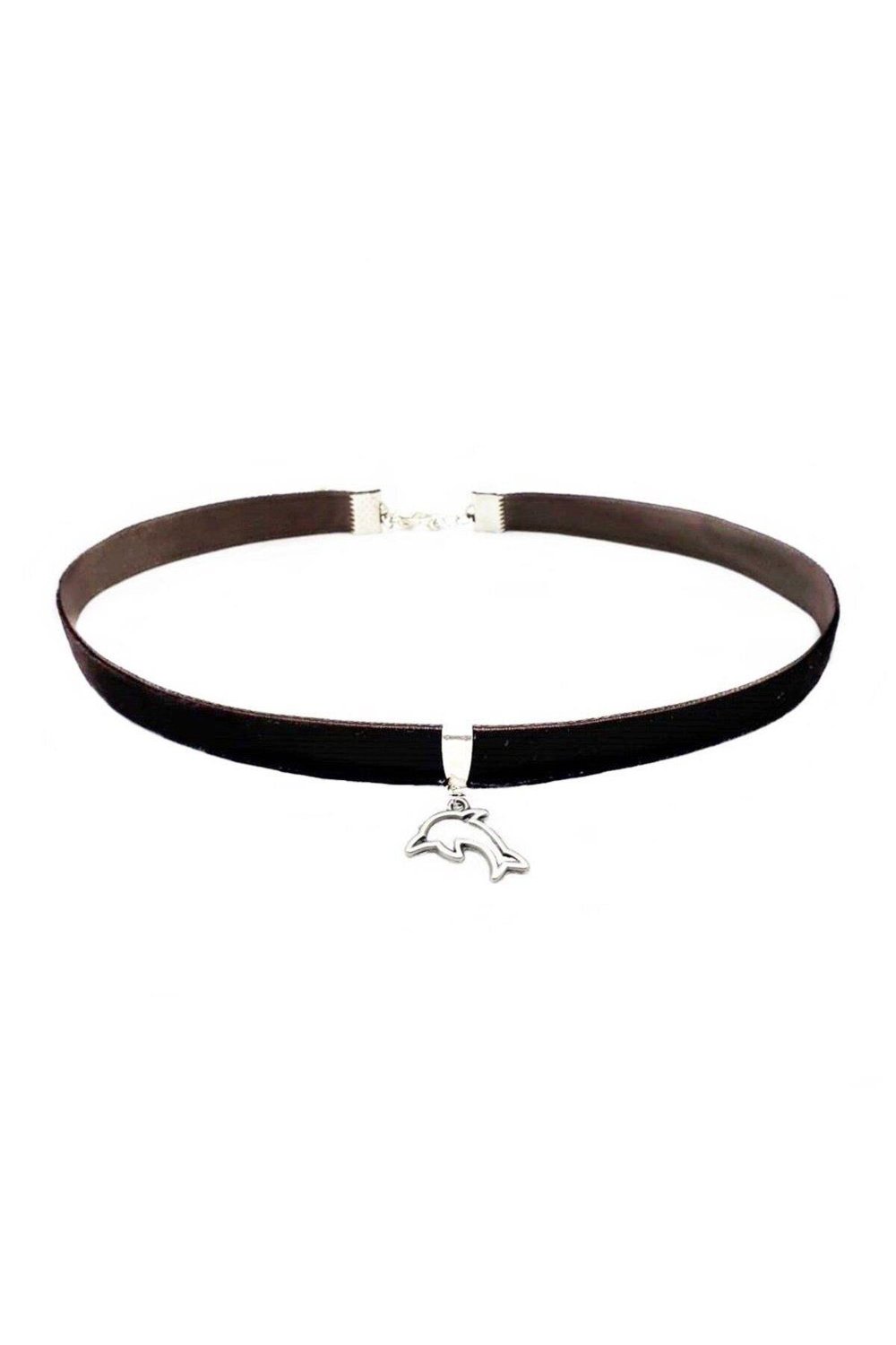 Kahverengi Kadife Kadın Yunus Balığı Choker