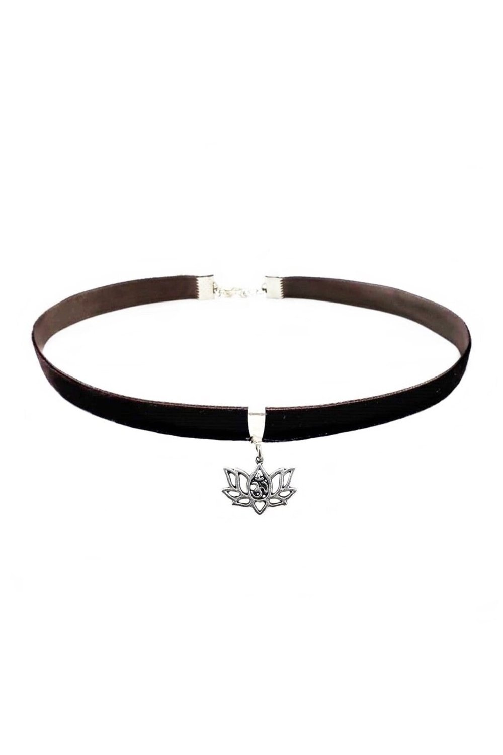 Kahverengi Kadife Lotus Çiçeği Choker Kolye