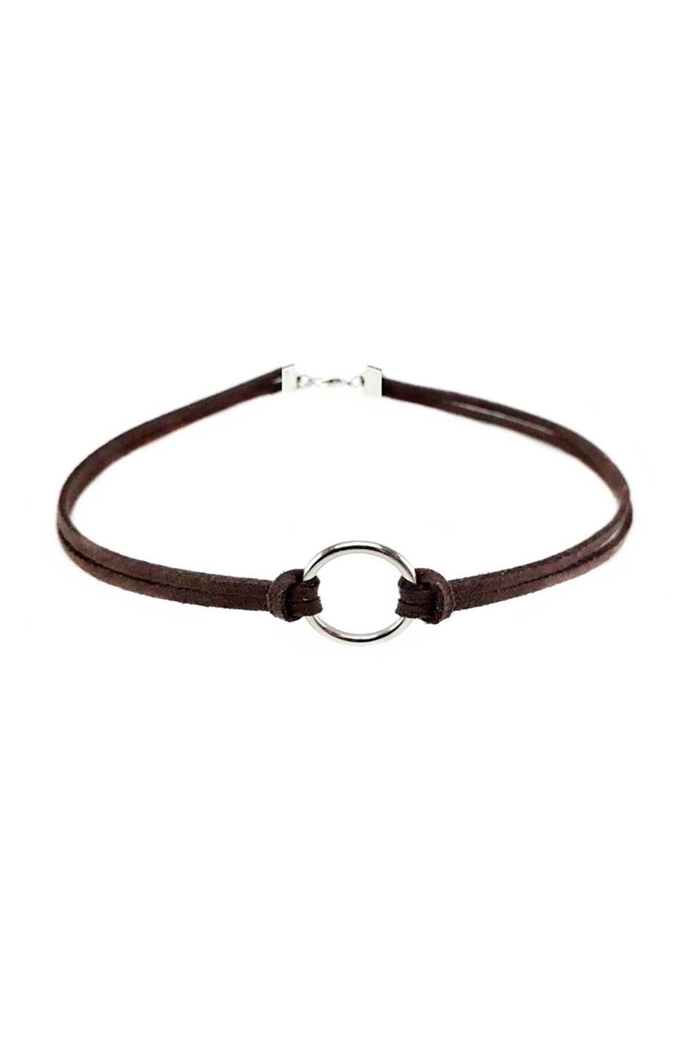 Kahverengi Kadın Süet Round Choker