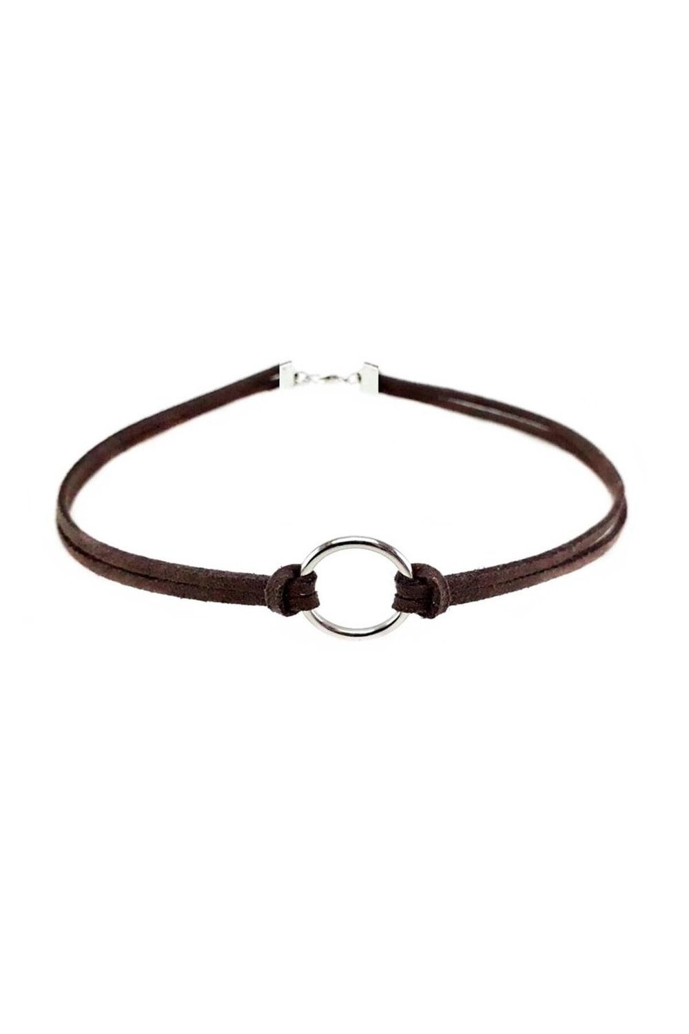Kahverengi Kadın Süet Round Choker