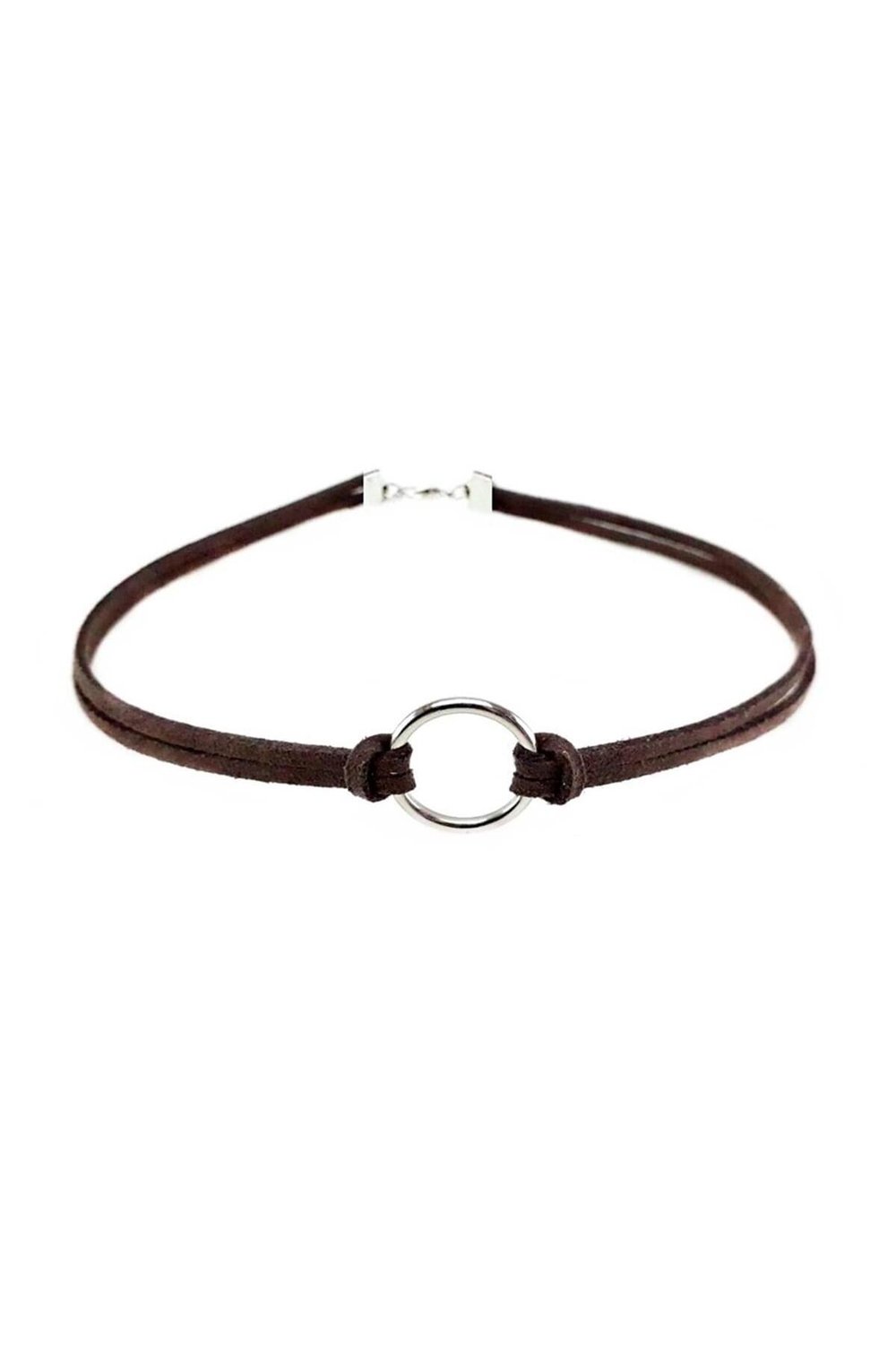 Kahverengi Kadın Süet Round Choker