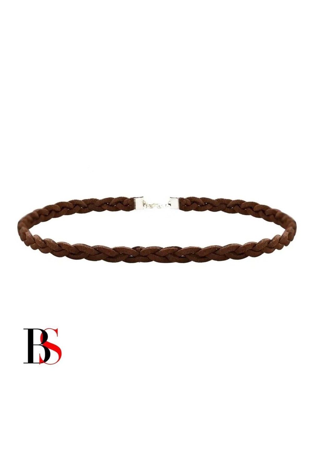 Kahverengi Süet Saç Örgülü Kadın Choker