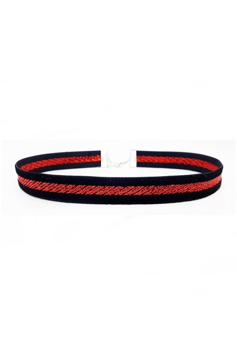 Kırmızı & Siyah Renk Kadife Kadın Choker Tasma Kolye