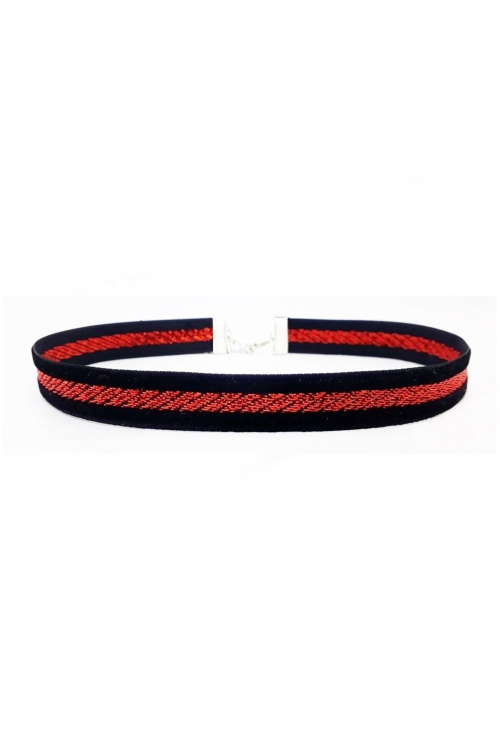 Kırmızı & Siyah Renk Kadife Kadın Choker Tasma Kolye