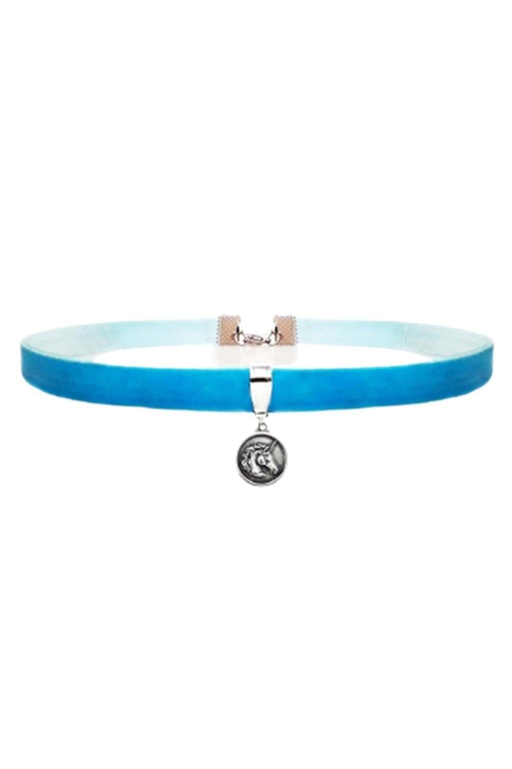 Mavi Renk Kadife Unicorn Choker Kolye