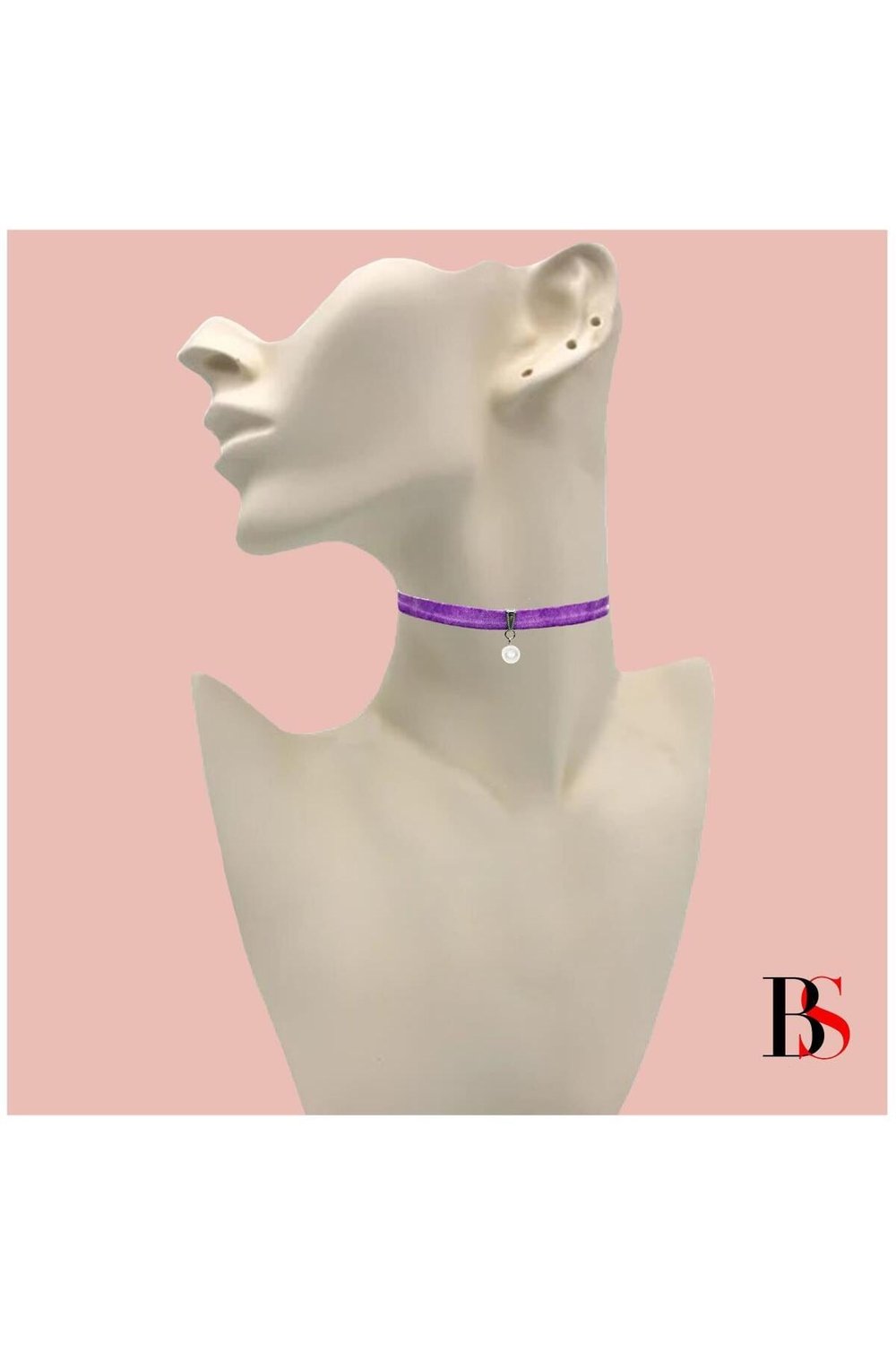 Mor Renk Kadife Kadın Akrilik Inci Choker Kolye