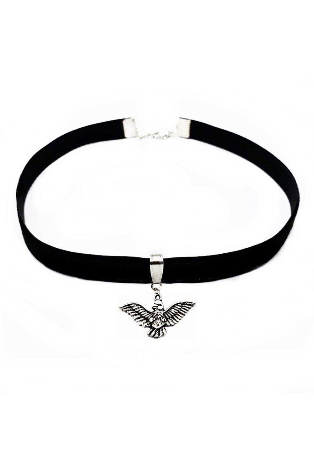 Siyah Kadife Kadın Albatros Kuşu Tasma Choker Kolye