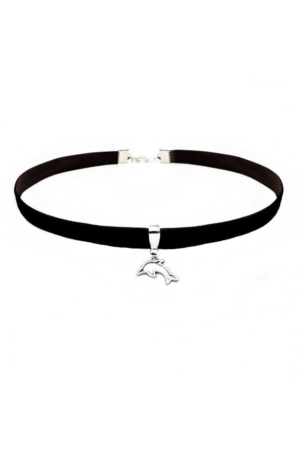 Siyah Kadife Kadın Yunus Balığı Choker Kolye