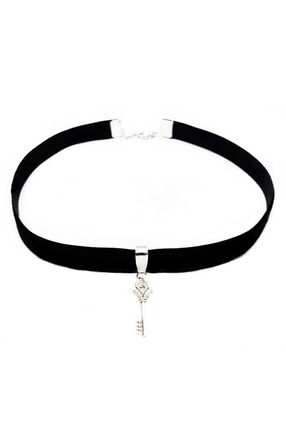 Siyah Renk Kadife Kadın Anahtar Choker Kolye