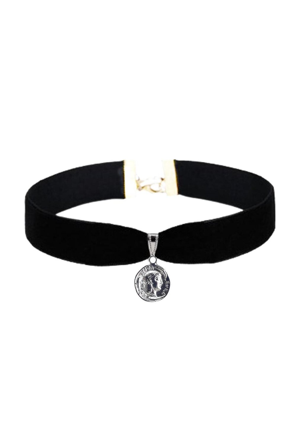 Siyah Renk Kadife Kadın Madalyon Choker Kolye