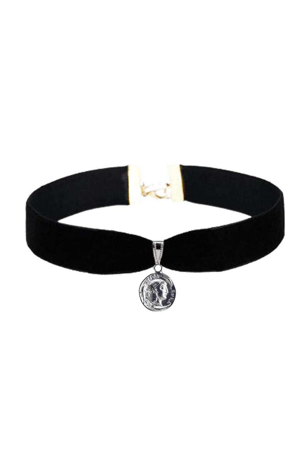 Siyah Renk Kadife Kadın Madalyon Choker Kolye
