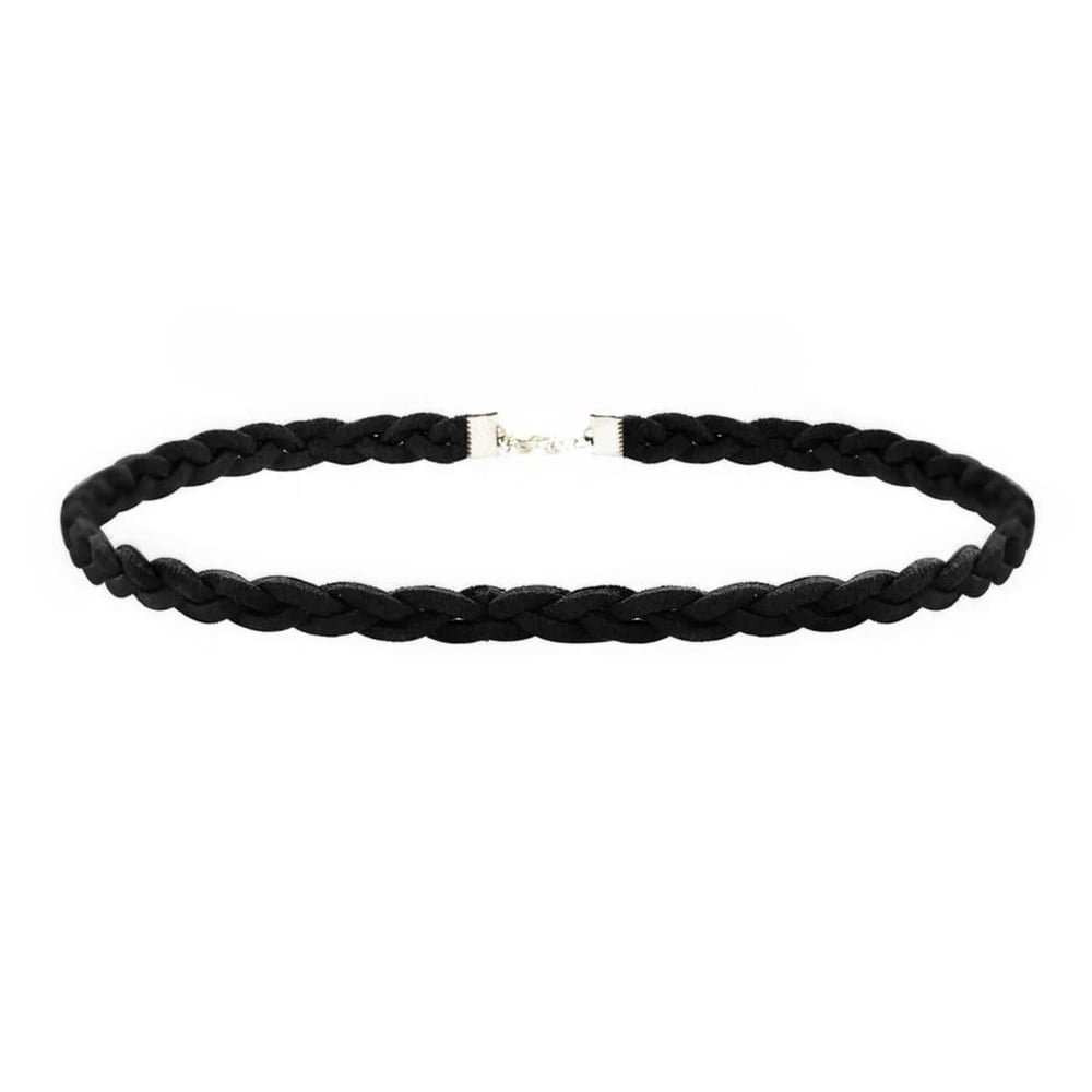 Siyah Süet Saç Örgü Kadın Choker