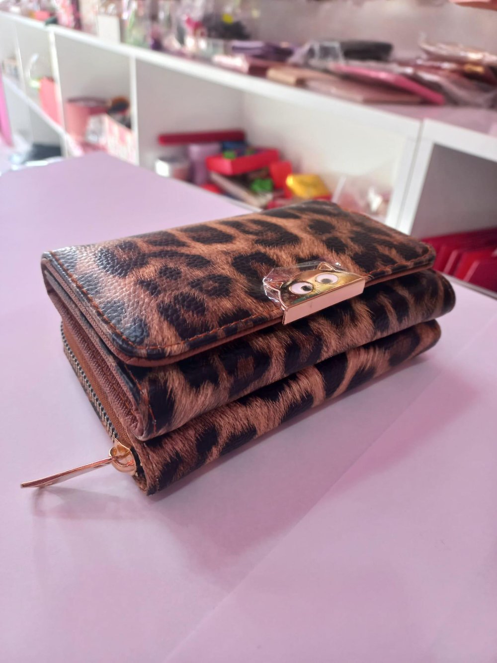 Leopar Kadın Cüzdan Kedi Figürlü Kağıt Ve Bozuk Para Bölmeli Cüzdan