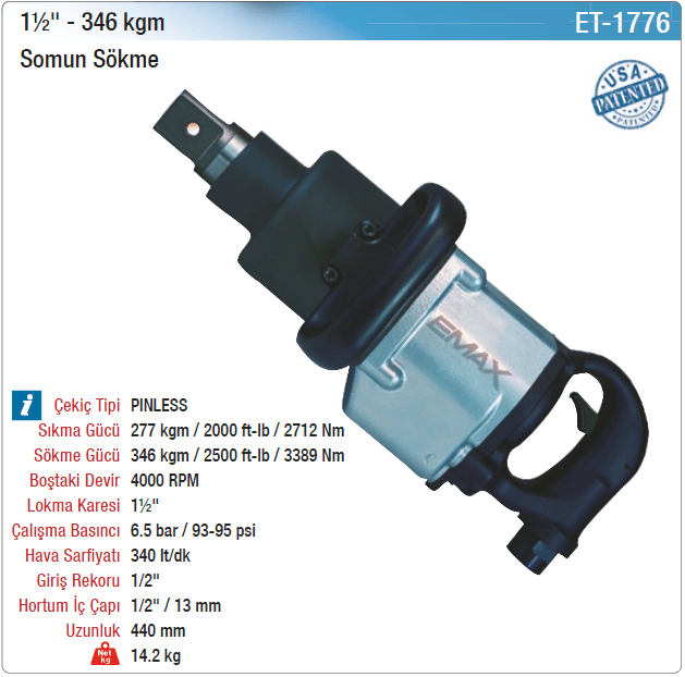 Emax 1½'' 346Kgm Somun Sökme