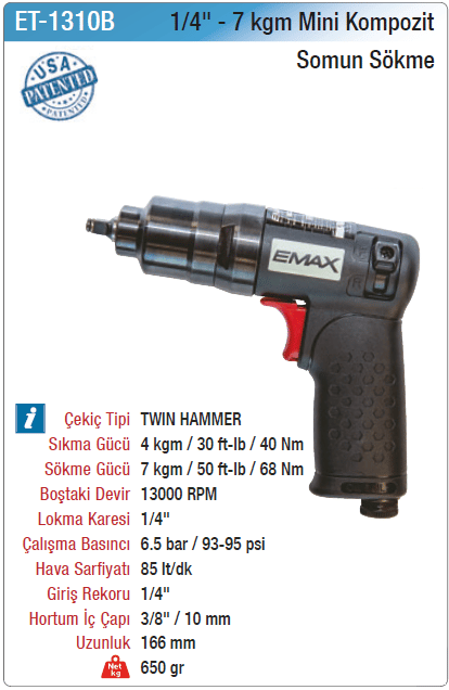 Emax 1/4 7Kgm Mini Kompozit Somun Sökme