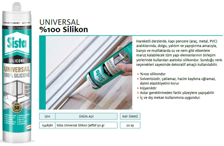 Sista Universal Silikon Şeffaf 50Gr