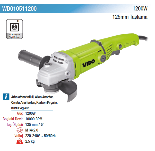 Vıdo 1200W 125Mm Taşlama