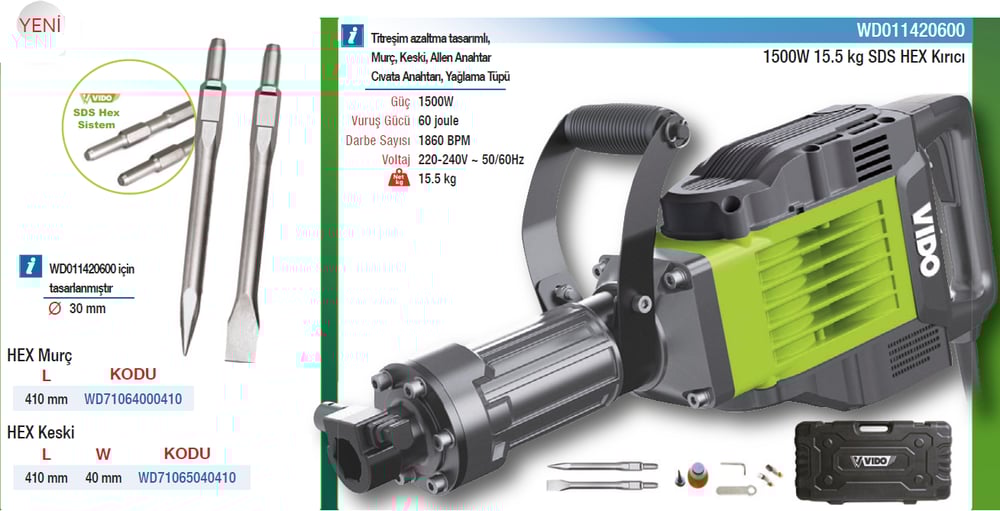 Vıdo 1500W 15.5 Kg Sds Hex Kırıcı
