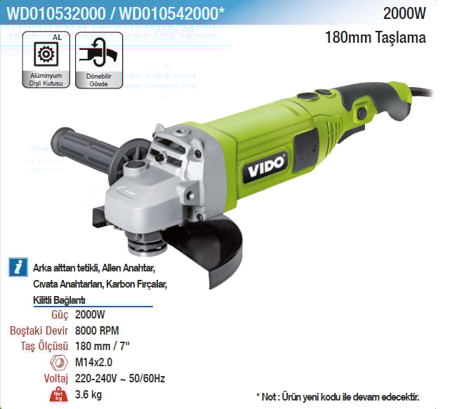 Vıdo 2000W 180Mm Taşlama