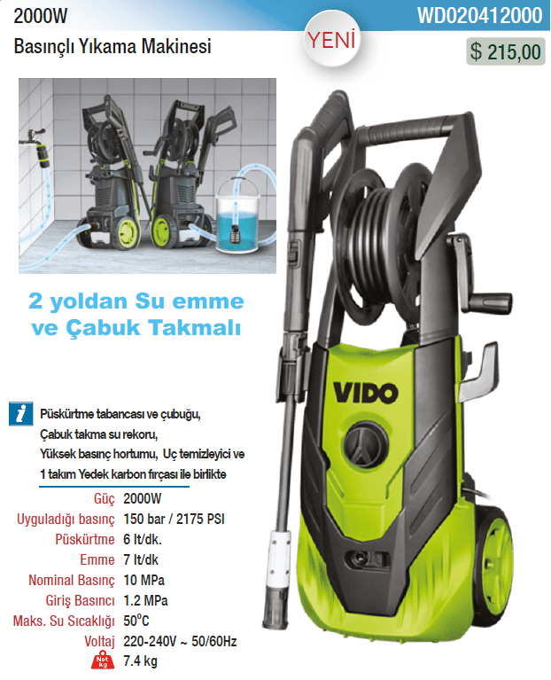 Vıdo 2000W Basınçlı Yıkama Makinası