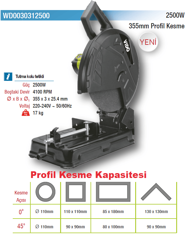 Vıdo 2500W 355Mm Daire Daire Testere