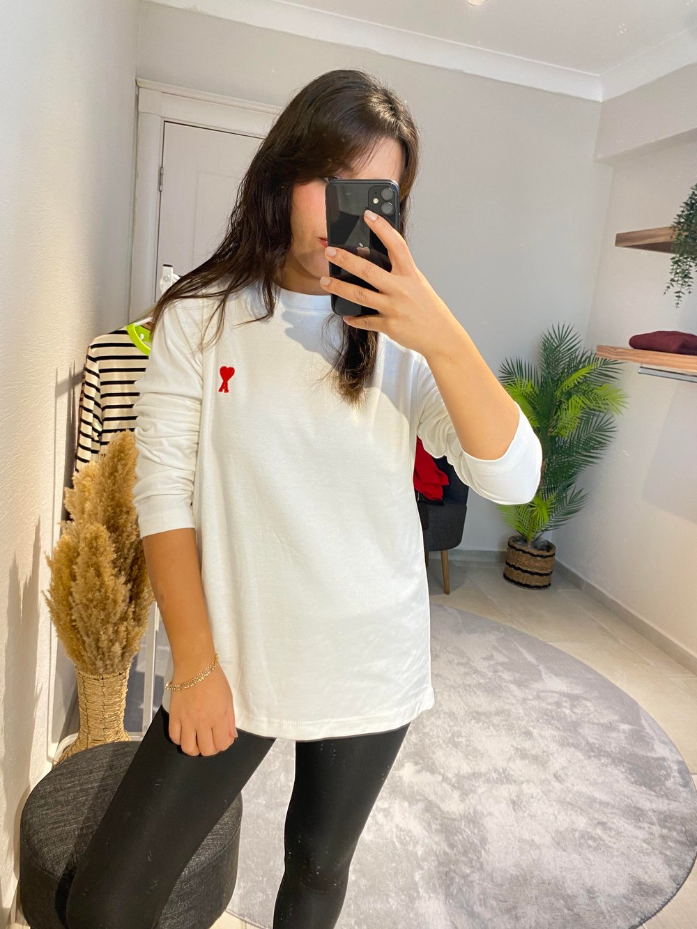 Beyaz Baskılı Basic Bluz