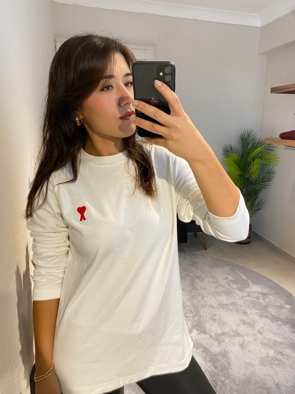 Beyaz Baskılı Basic Bluz