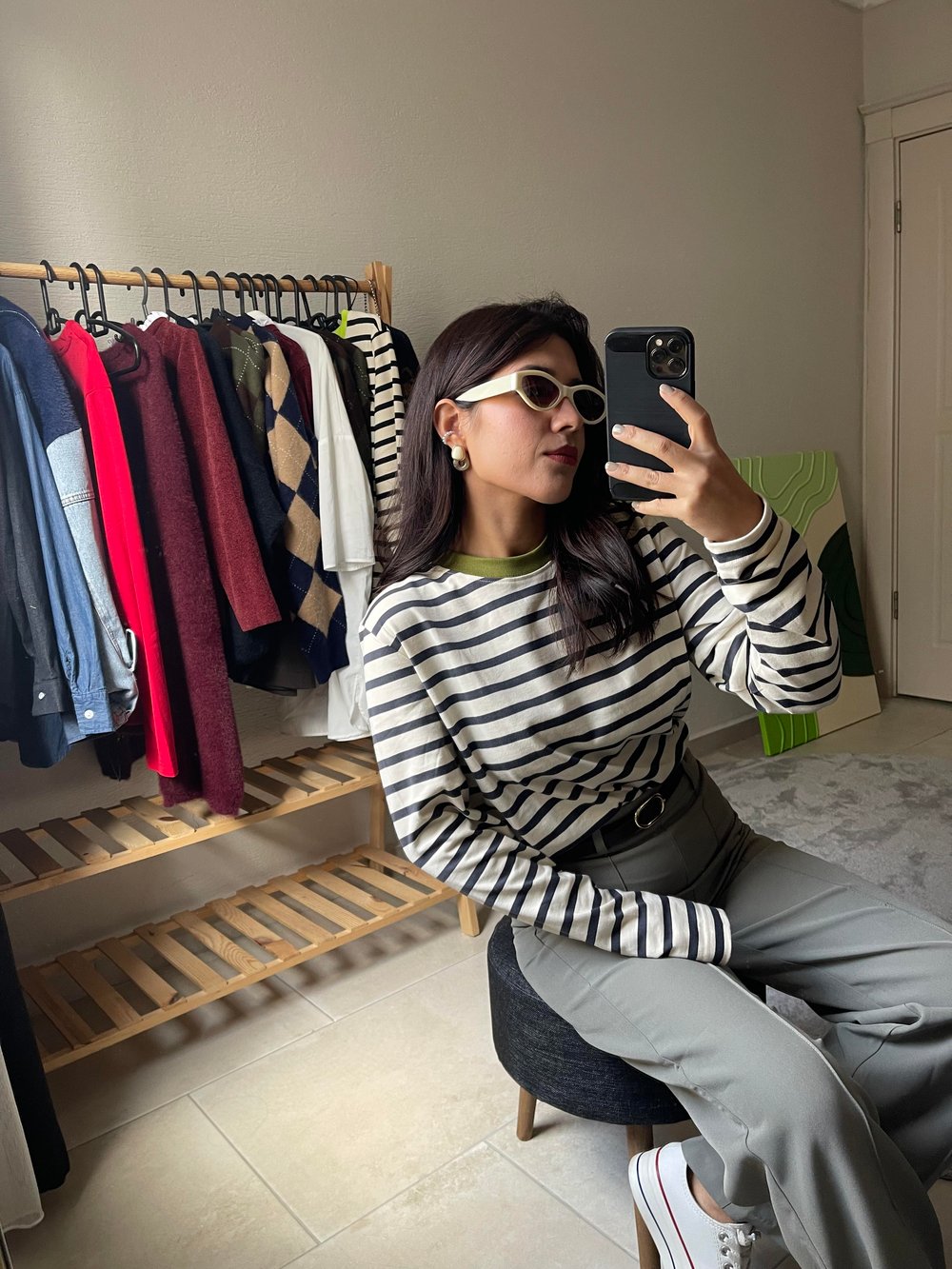 Çizgili Uzun Kollu Basic Tshirt