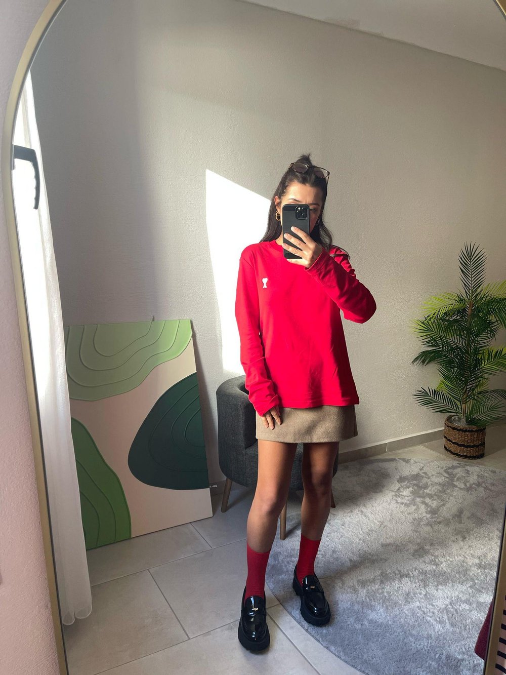 Kırmızı Basic Baskılı Bluz