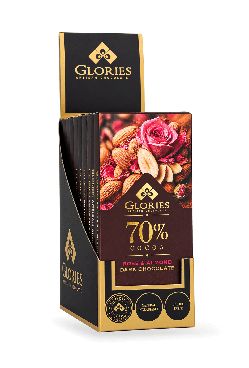 Güllü Bademli %70 Bitter Çikolata 100 g – 10'lu Display