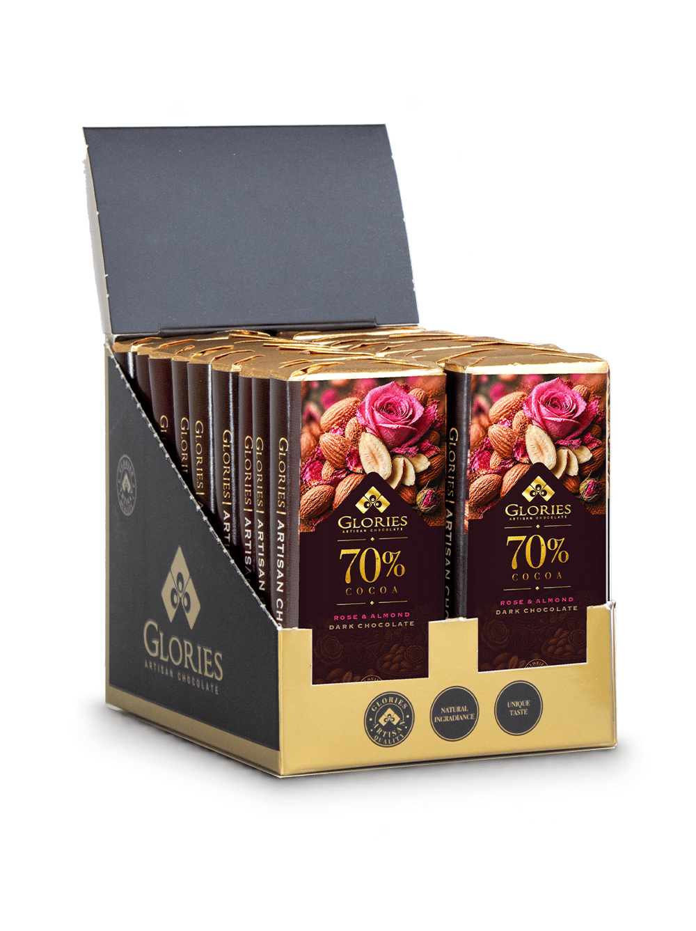 Güllü Bademli %70 Bitter Çikolata 30 g – 18'li Display