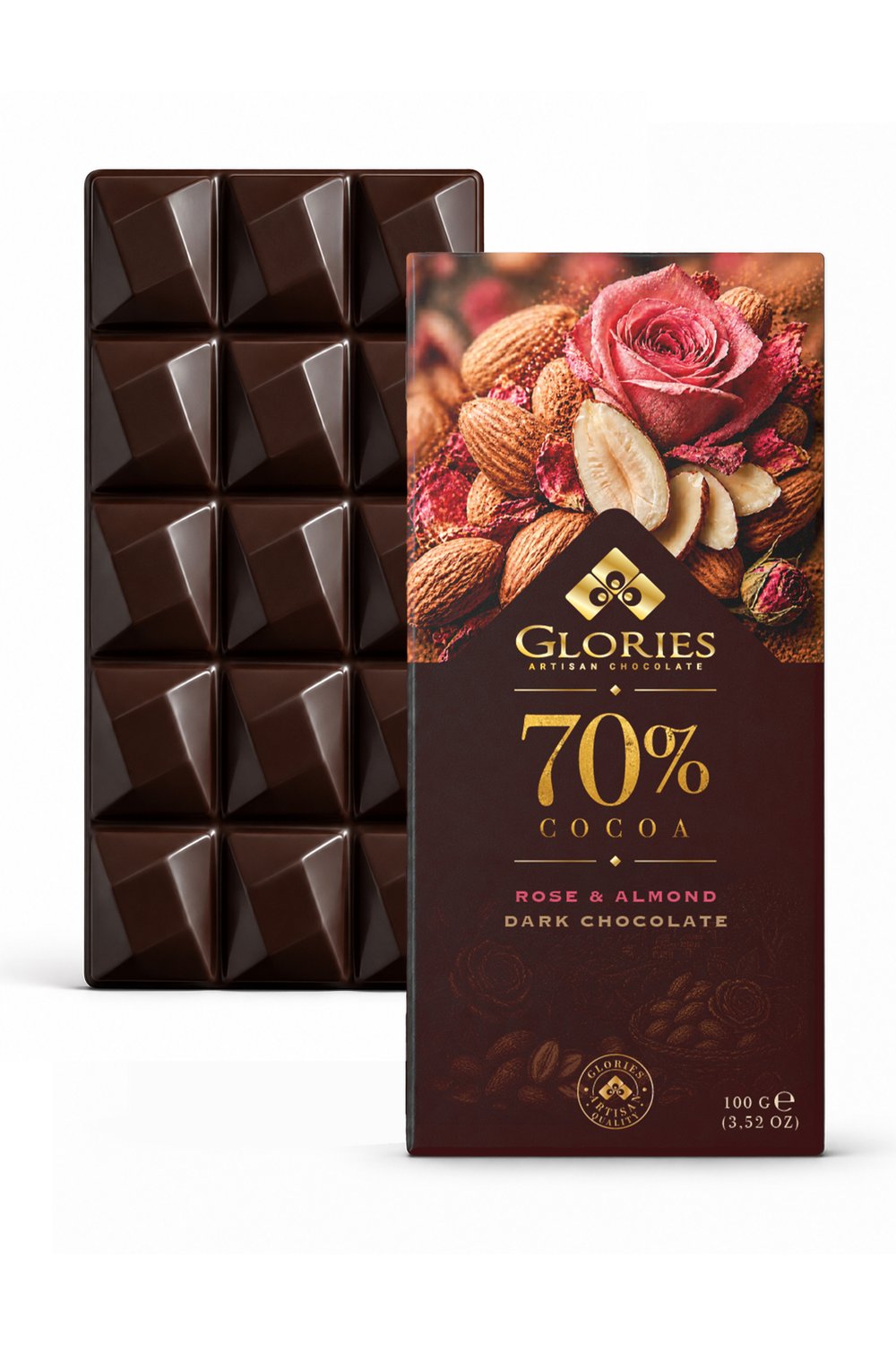Güllü & Bademli Bitter Çikolata 100 g