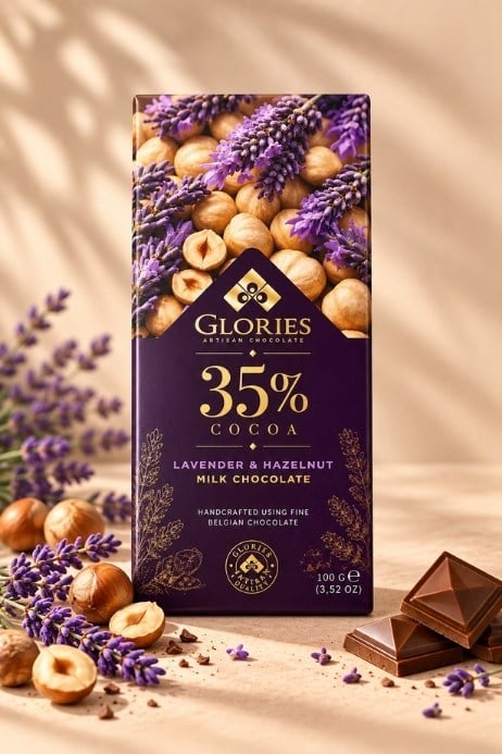 Lavantalı Aromalı ve Fındıklı Sütlü Çikolata 100 g