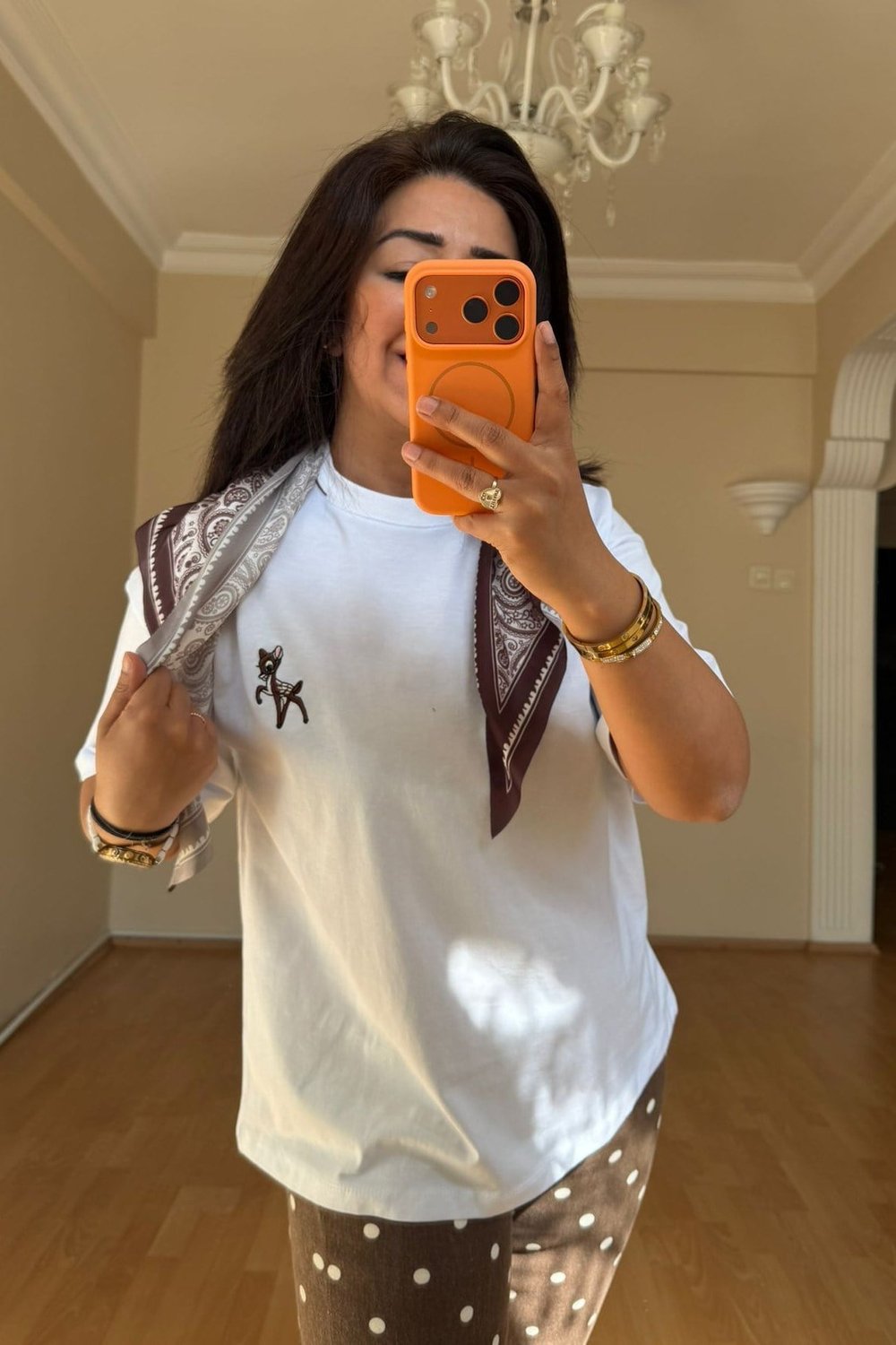 Beyaz Bambi Tişört Flarlı 