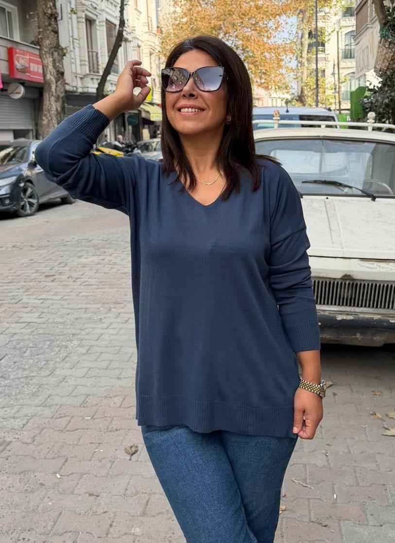 V Yaka Triko Kot Mavi  (38-44 uymlu)
