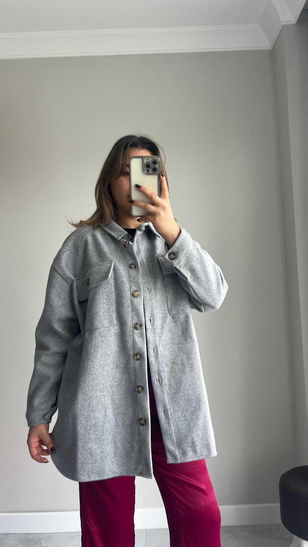Gri Kaşe Oversize Ceket 