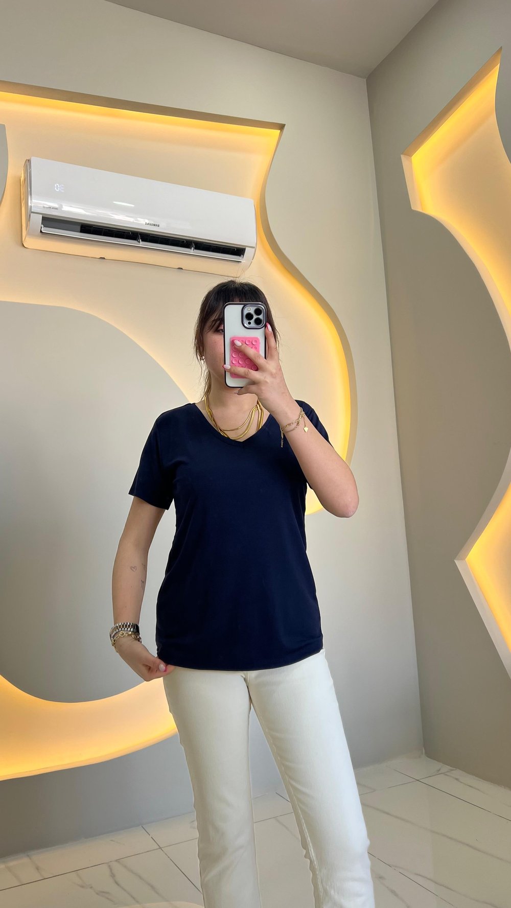 Lacivert Modal V Yaka Basic